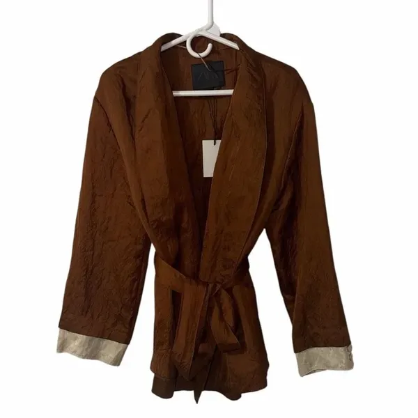 Zara Brown Belted Wrap Kimono Oversized Jacket(Size Small) - Image 6
