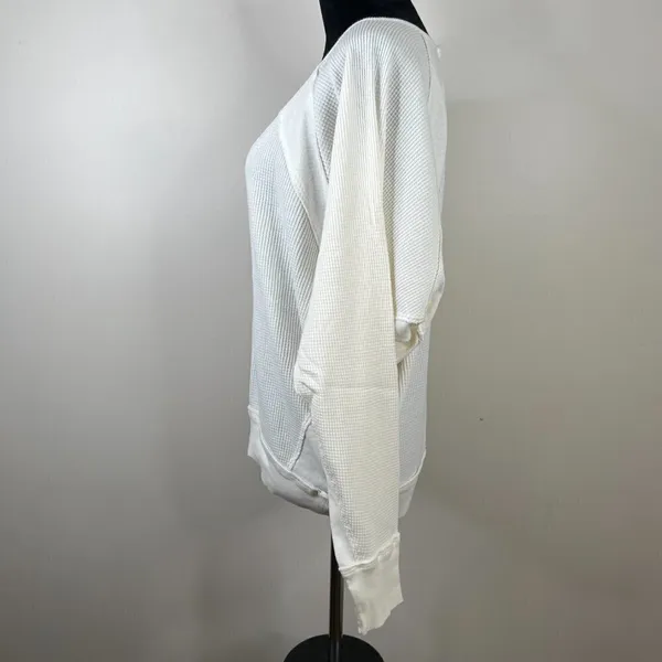 Free People Santa Clara Waffle Knit Thermal‎ Long Sleeve Top in Alabaster White - Image 9