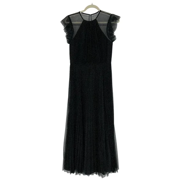 NWT Jill Stuart Black Polka Dot Tulle Maxi Dress Sz‎ 6 Flutter Formal - Image 3