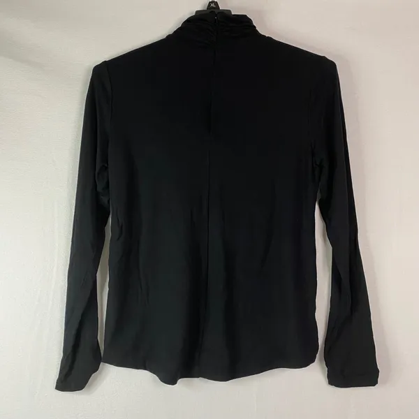 Elie Tahari Mock Neck Top Womens Large Black Ruched Zip Back Noir Minimalist New - Image 2