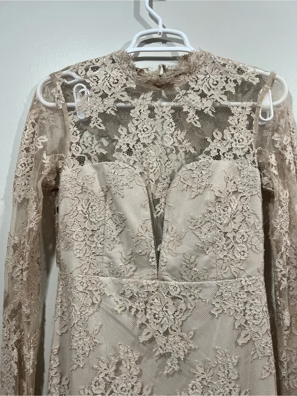 SAYLOR Leondra Nude Lace Long-Sleeve Mini Dress Size XS - Image 3