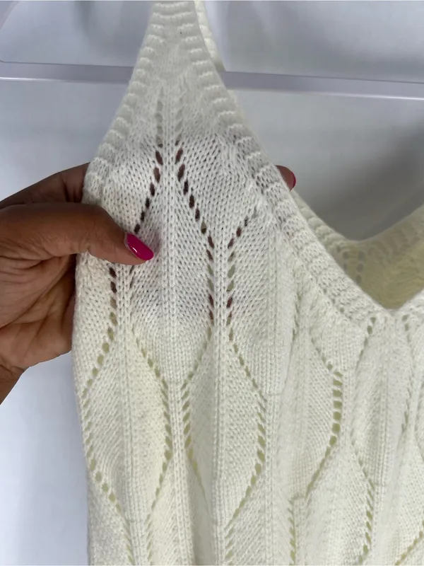Knit Mix Ivory Pointelle Open Knit Maxi Dress Size M - Image 5