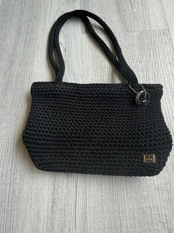 The Sak Black Crochet Knit Shoulder Bag Boho Baguette Purse - Image 4