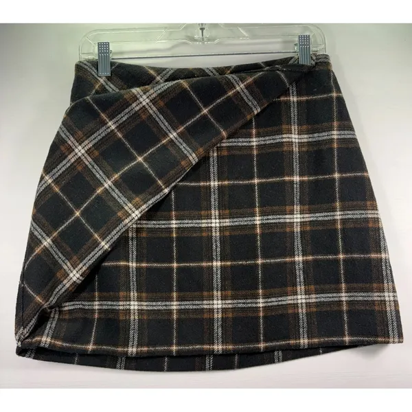 Hollister Women Black Plaid Stretch‎ Waist Ultra Hi-Rise Lined Skirt Size Medium - Image 5