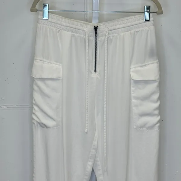 Mags & Pye White Cargo Jogger Pants Women's Medium Elastic Waist Zipper Detail‎ - Image 3