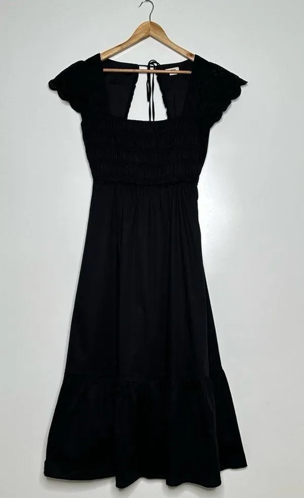 Jason Wu Black Open Back Eyelet Smocked Maxi Dress Size Large - Image 2