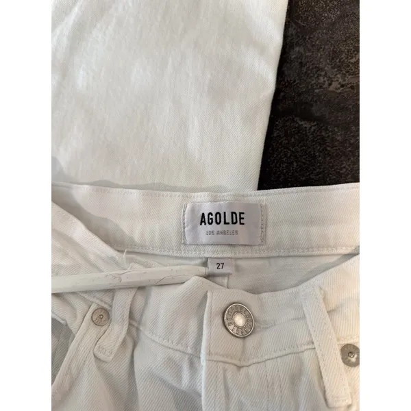 AGOLDE Womens Jeans White Riley High Rise Straight Crop Denim Button Fly Size 27 - Image 5