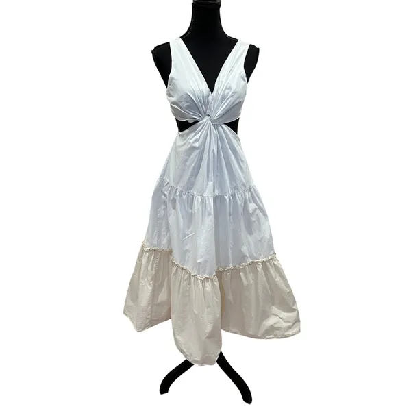 Endless Rose Cottage Midi Dress SMALL Cut Out Waist Ruffle Cotton Designer $110 - Image 6