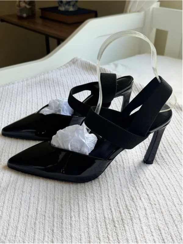 NY&C Edie Black Patent Pointed Toe Slingback Heels Size 8 - Image 2