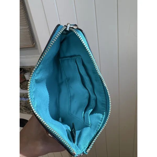 Coach F58032 Corner Zip Wristlet Turquoise Blue Green Crossgrain Leather w Slots - Image 5