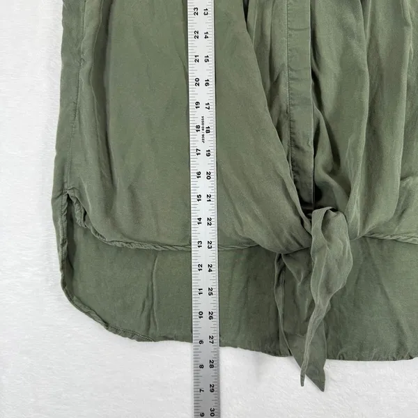Maeve Anthropologie Olive‎ Green Tencel Tie Front Button Down Blouse Small - Image 4