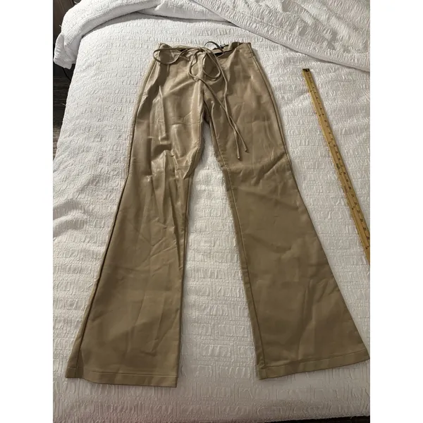 I.AM.GIA Faux Leather Tie-Up Flare Pants in the tan Size Large - Image 3