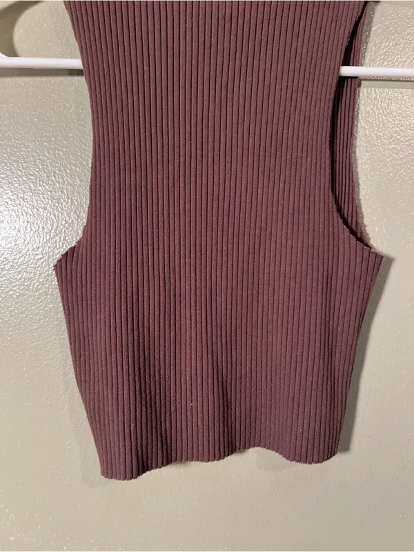 Aerie Women's Size XS Ribbed Sleeveless Tank Top Chocolate Brown Crew Neck Raw - Image 7