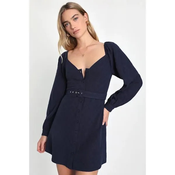 ✨Lulus Ideal Impression Navy Blue Balloon Sleeve Mini Sz Medium Dress✨ - Image 2