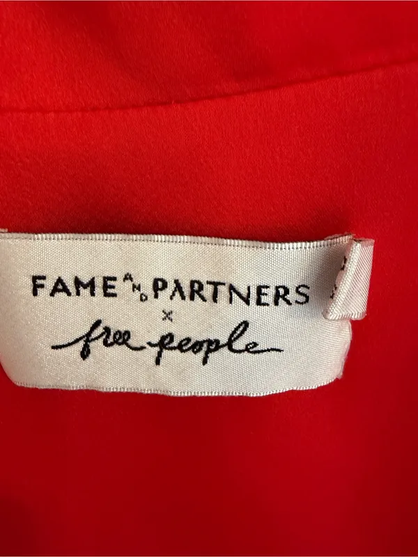 Free People x Fame & Partners Dea Red Satin Wrap‎ Maxi Dress Size 8 - Image 6