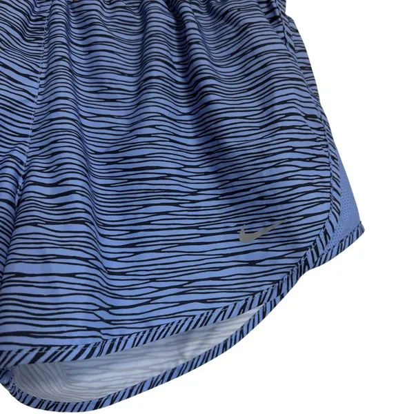Nike Dri-FIT Womens Running‎ Shorts Blue Black Wave Print Size M Zip Pocket - Image 3