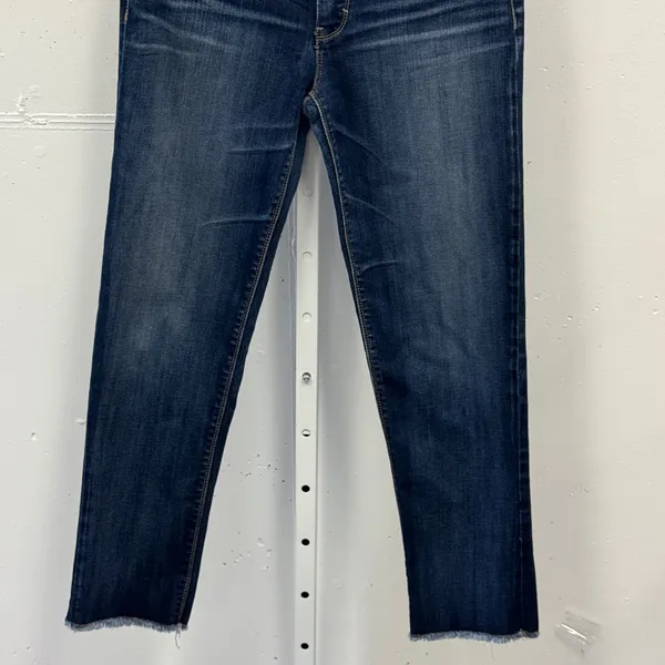 White House Black Market Slim Crop Jeans Dark Wash Raw Hem Size 6 Stretch Casual - Image 4