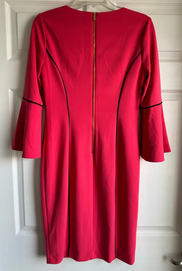 Calvin Klein Pink Coral 3/4 Bell Sleeve Women's Dress Size 6 - Image 4