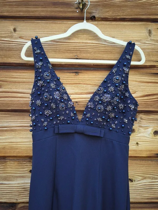 NWOT Mac Duggal 2278 Navy Sleeveless Embellished Crepe Gown With Bow Size 4 - Image 8