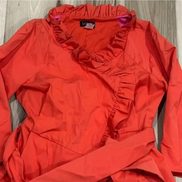 J. Crew Gayle Ruffle Trench Coat Orange Women’s 4 - Image 3