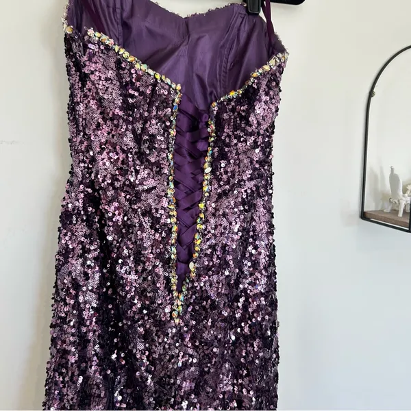 Cinderella Divine Purple‎ Strapless Sequin Beaded Corset Back Long Gown Dress 4 - Image 11