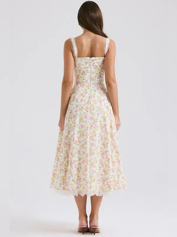 House of CB Rosalee Ivory Meadow Print Cotton Bustier Sundress XS - Image 8