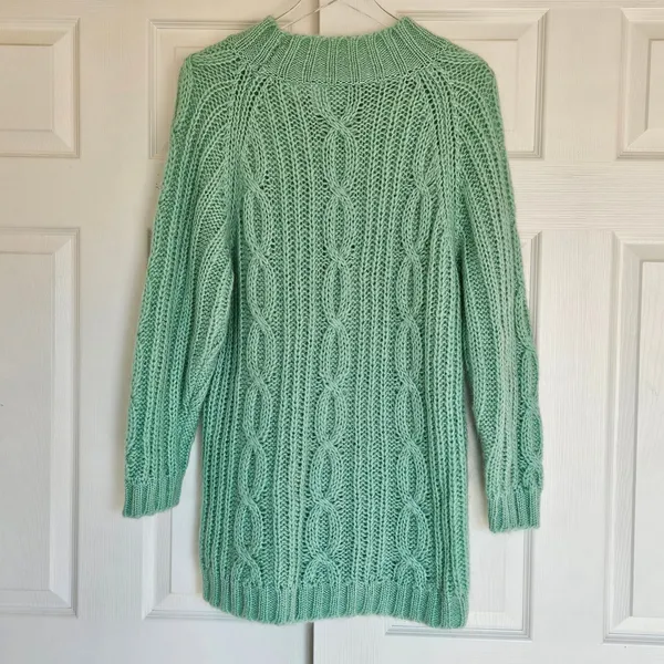 Vintage Anthro Chunky Cable Knit Sweater Dress Green Oversized Retro‎ 90s Size S - Image 8