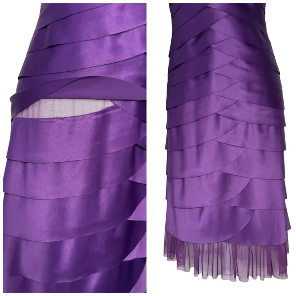 VTG Y2K JS Collection Dress 6 Mermaid Scalloped Ruffle Layered Purple Satin‎ - Image 6