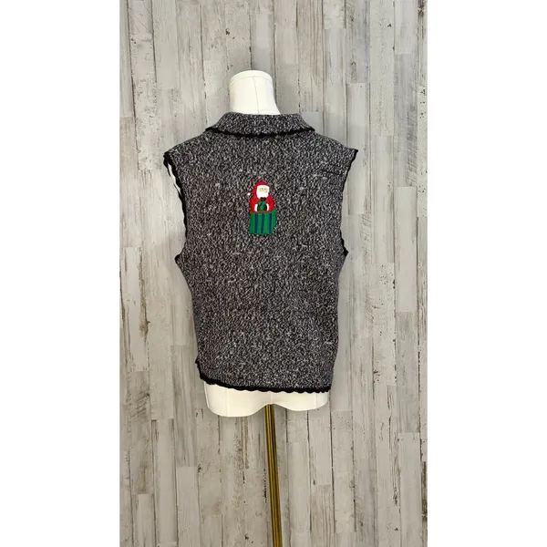 Erika Vintage Christmas Sweater Vest Women's Large Gray Snowman‎ & Santa Design - Image 3