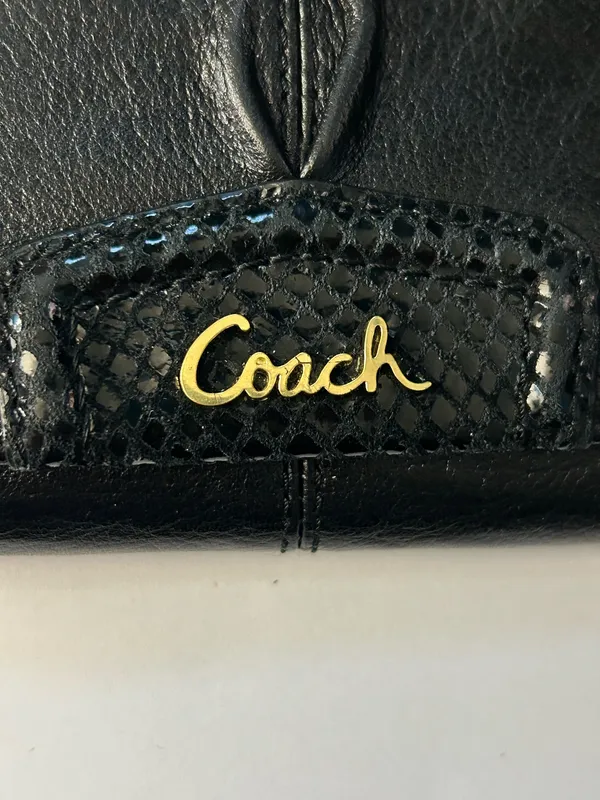 Coach Women’s Black Tri-Fold Wallet with Gold Script Logo - Image 5