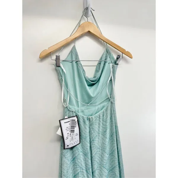 B Darlin Gown Size Small Green Mint Open‎ Back Side Slit Spaghetti Strap - Image 8