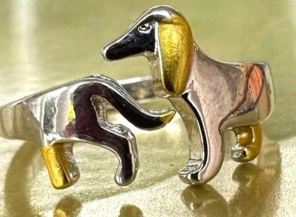 Handmade Dachshund Ring Pinkie Pull Apart Doxie Dog Rescue Metals Weiner Doxie We… - Image 3