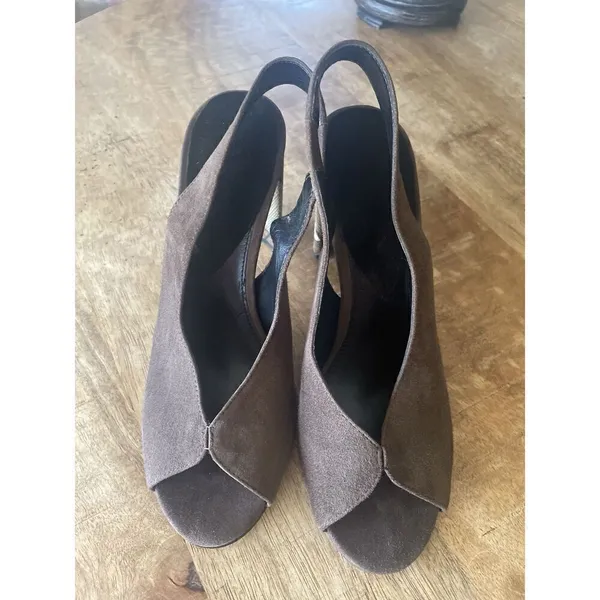Pelle Moda Brown Suede Open-Toe with Strap, 4.5 Inch Heels Size 8.5 - Image 4