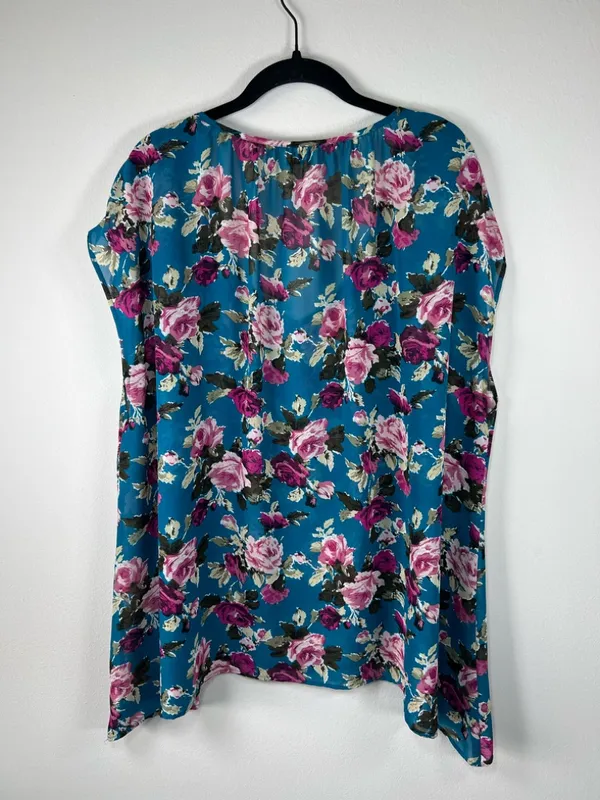 Show Me Your Mumu Floral Blouse Tunic Teal Semi Sheer Romantic Whimsical USA Lg - Image 7