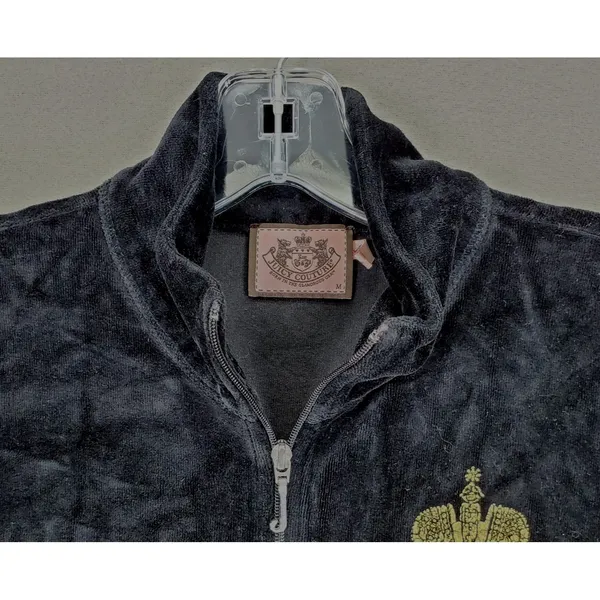 Vintage Y2K Juicy Couture Size M Black Velour Zip Track Jacket Big Logo Full Zip - Image 4