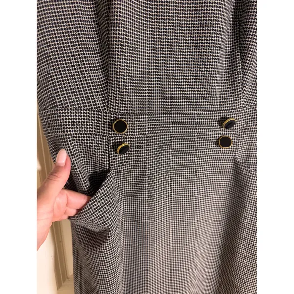 Ann Taylor NWT Houndstooth Sheath Dress Short Sleeve Button Detail Black White 6 - Image 4