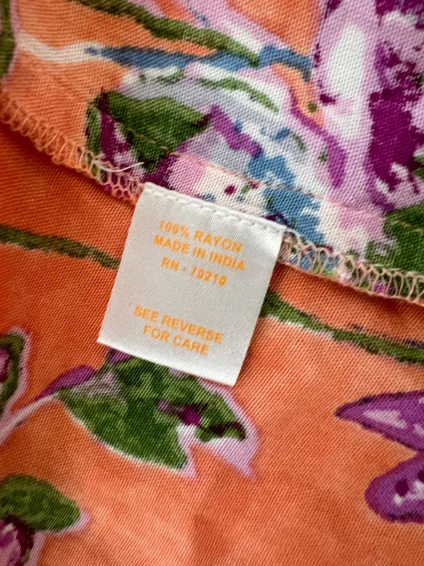 La Cera Orange Floral Button-Front Midi Dress Short Sleeve with Pockets Size M - Image 8