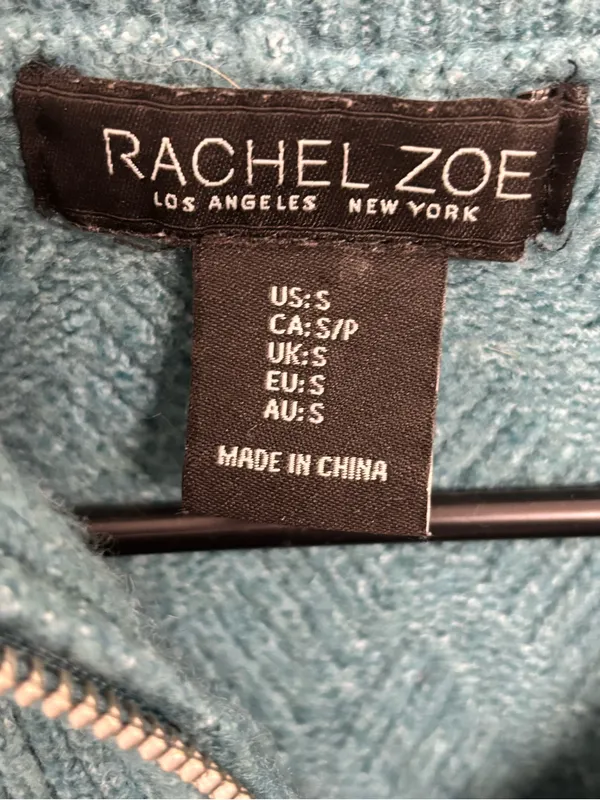 Rachel Zoe Teal Blue Chevron Zip Pullover Sweater (Size S) - Image 4