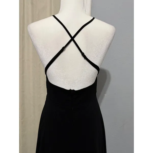 Lulus Black Sparkly Chiffon Maxi Dress Small Square Neck Open Back Side Slit - Image 15