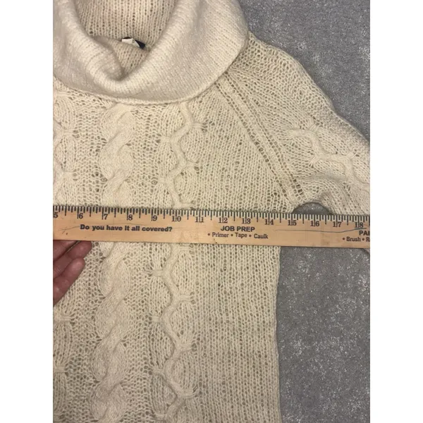 j crew black tag wool cable‎ knit turtleneck sweater beige loose knit med - Image 6