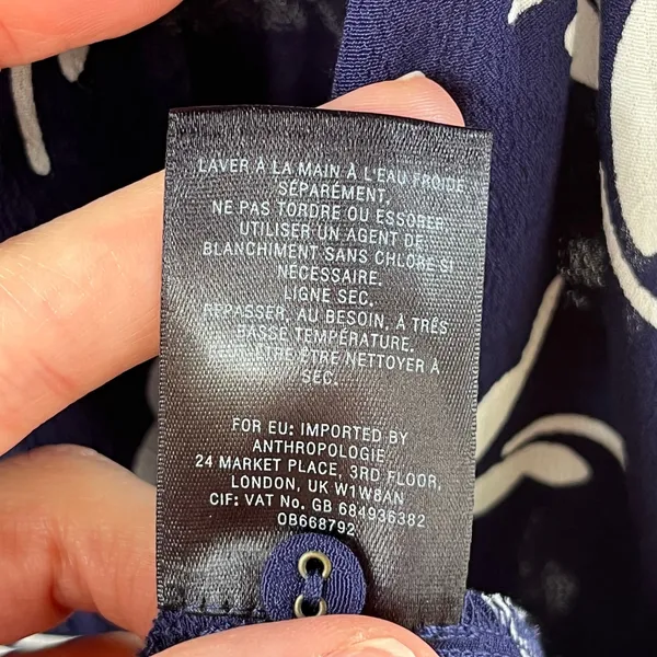 Anthropologie Maeve Fern Ruched Dress Navy & White Printed Size 14 - Image 10
