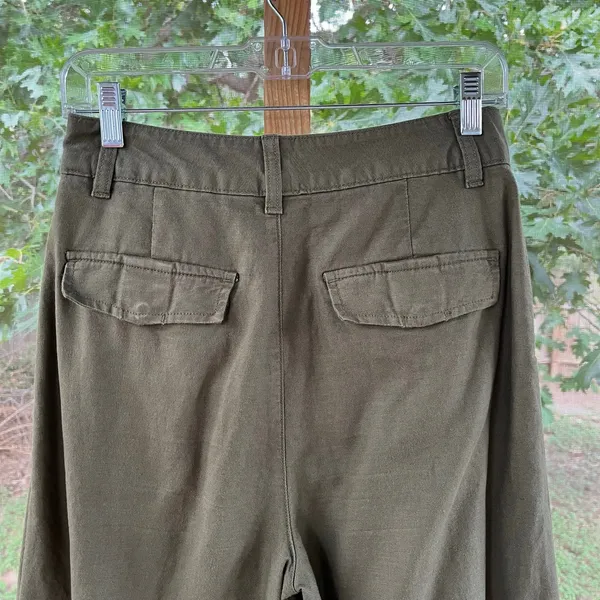 Gap Women's Linen Cotton Pleated Pants Army Jacket Green Size 2 - Image 5
