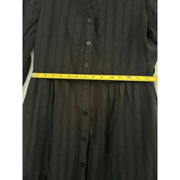 PrettyGarden Black Cotton Tiered Maxi Dress‎ Long Sleeve Button Down Small 4493 - Image 7