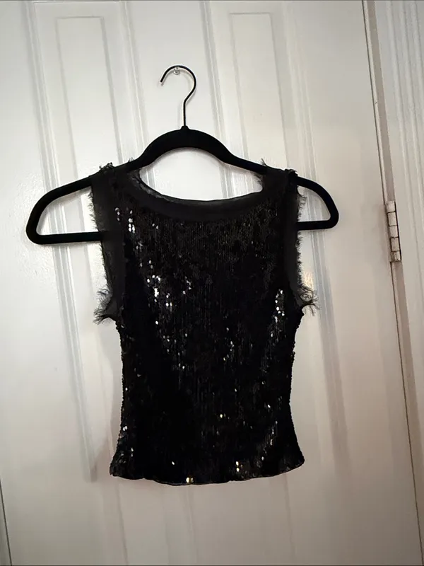 KHY by Kylie Sequin Mesh Trimmed Crop Top XXS - Image 2