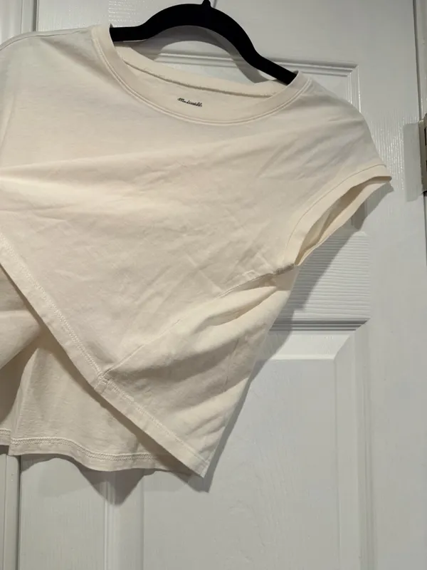 NWOT Madewell Size S Cream Softfade Cotton Sleeveless Crop Muscle Tee Shirt - Image 3