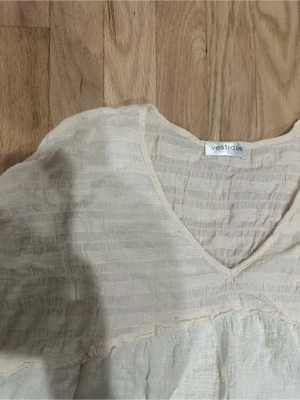 vestique Cream Textured V-Neck Blouse - Image 3