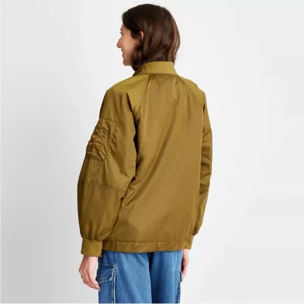 SHINY GOLD GREEN OVERSIZED BOMBER JACKET Target A New Day Size Large EUC‎ - Image 2