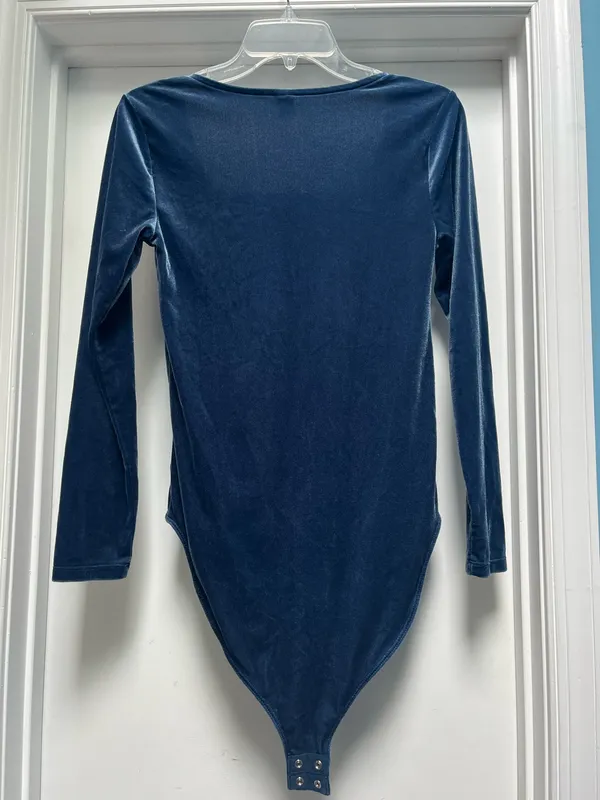 Old Navy Velvet Bodysuit Blue Long Sleeve Square Neck - Image 3