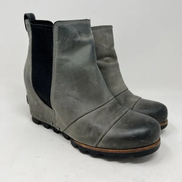 Sorel Boots Women's 6.5 Lea‎ Wedge Waterproof Leather Gray Chelsea Ankle Booties - Image 2