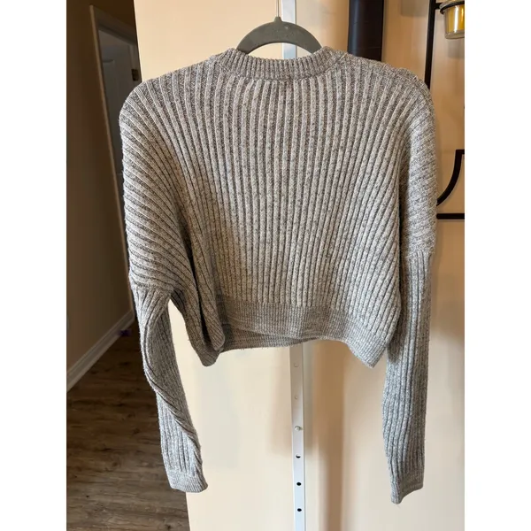 Urban Outfitters Grey Marled Ribbed Knit Cropped Crew Neck Sweater Womens Large - Image 6